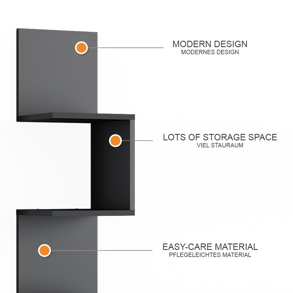 Vicco Libreria angolare da terra Nero 28 x 175.4 cm Set di 2