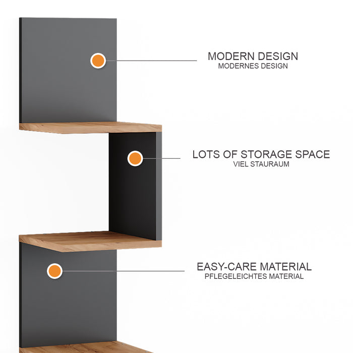 Vicco Libreria angolare da terra Antracite 28 x 116.4 cm Set di 2