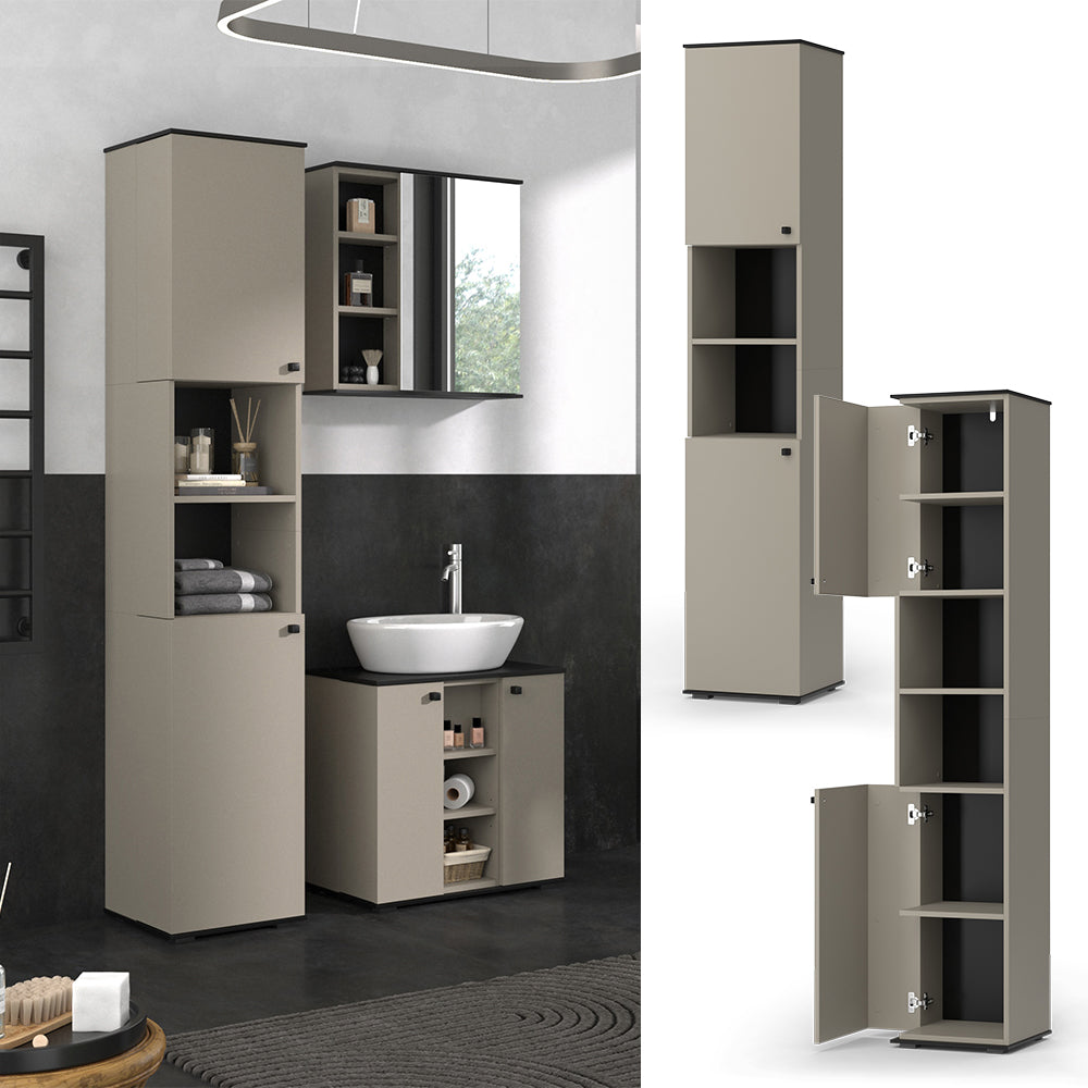 Vicco Armadio per il bagno Grigio 37 x 192 cm con 2 porte