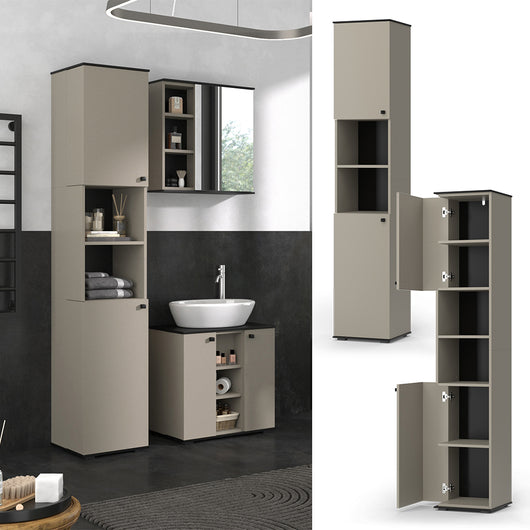 Vicco Armadio per il bagno Grigio 37 x 192 cm con 2 porte
