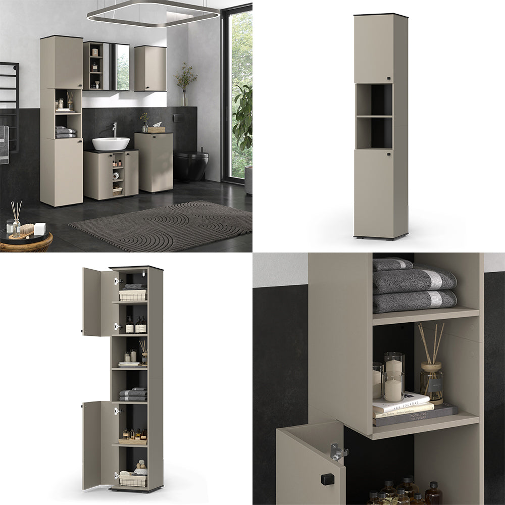 Vicco Armadio per il bagno Grigio 37 x 192 cm con 2 porte