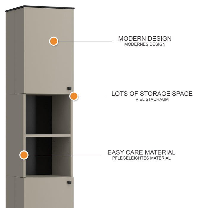 Vicco Armadio per il bagno Grigio 37 x 192 cm con 2 porte