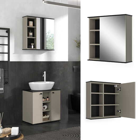 Vicco Specchio contenitore bagno Grigio 60 x 60 cm con specchio