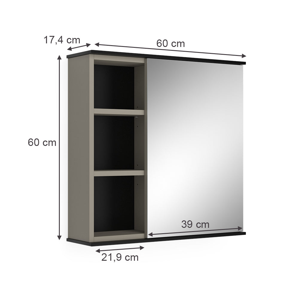 Vicco Specchio contenitore bagno Grigio 60 x 60 cm con specchio