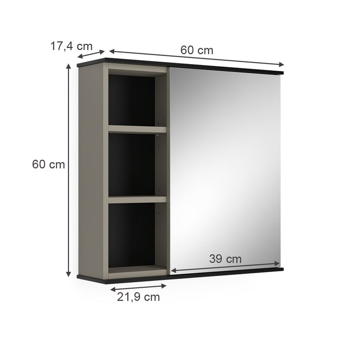 Vicco Specchio contenitore bagno Grigio 60 x 60 cm con specchio