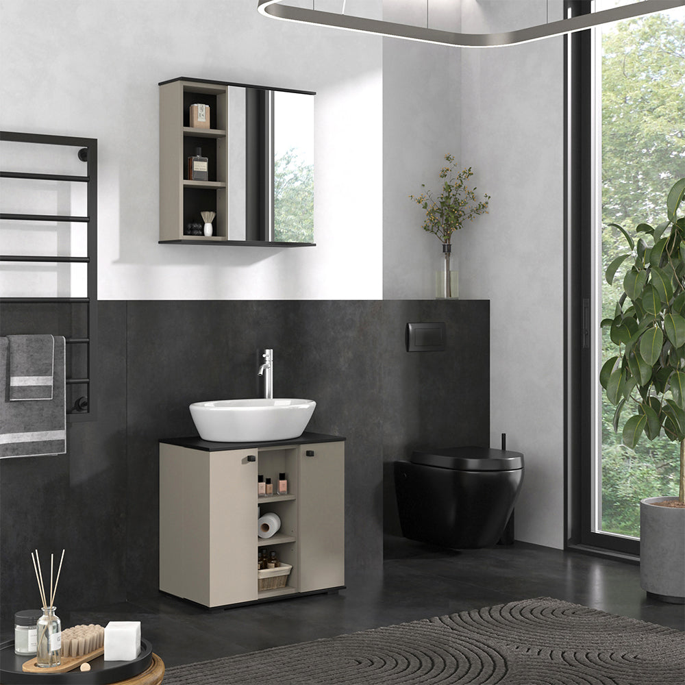 Vicco Specchio contenitore bagno Grigio 60 x 60 cm con specchio