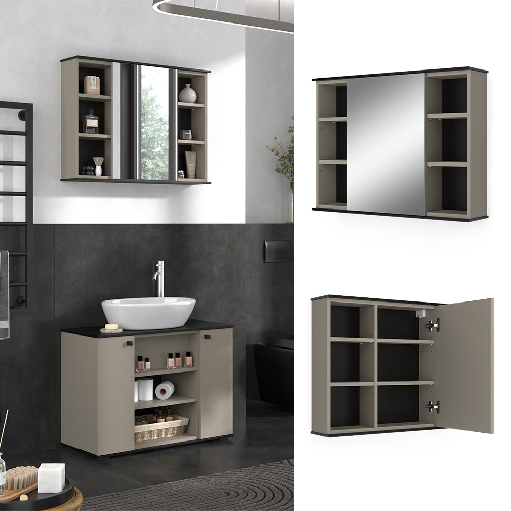 Vicco Specchio contenitore bagno Grigio 80 x 60 cm con specchio