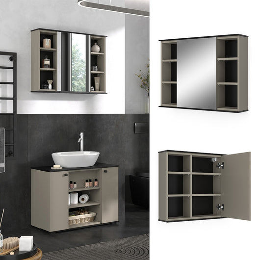 Vicco Specchio contenitore bagno Grigio 80 x 60 cm con specchio