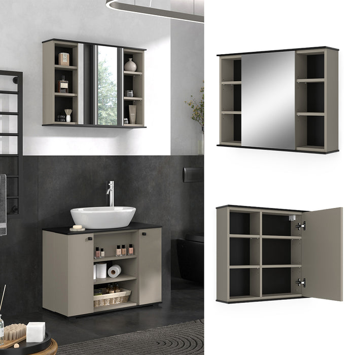 Vicco Specchio contenitore bagno Grigio 80 x 60 cm con specchio
