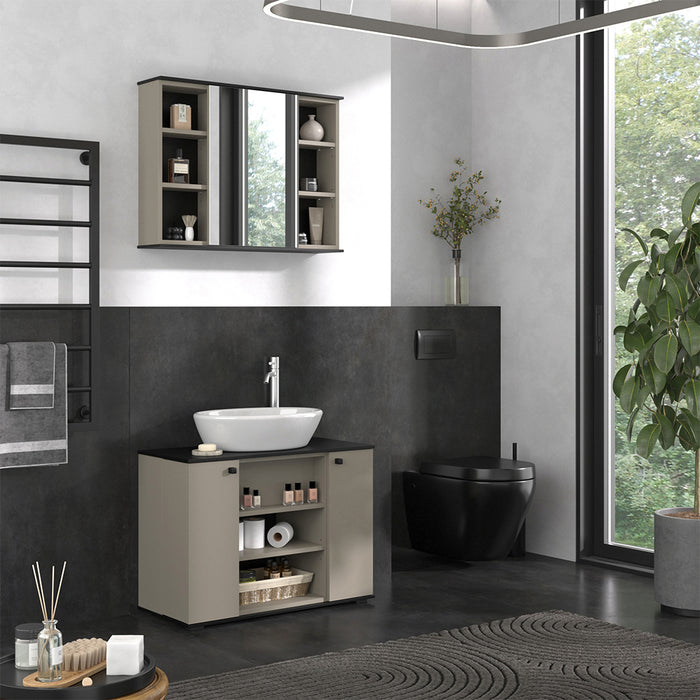 Vicco Specchio contenitore bagno Grigio 80 x 60 cm con specchio
