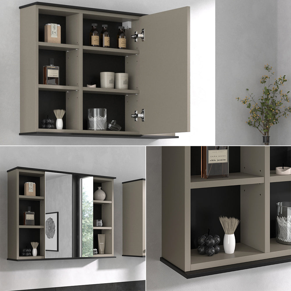 Vicco Specchio contenitore bagno Grigio 80 x 60 cm con specchio