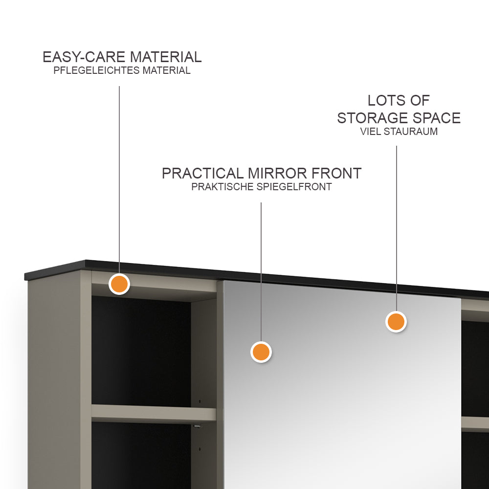 Vicco Specchio contenitore bagno Grigio 80 x 60 cm con specchio