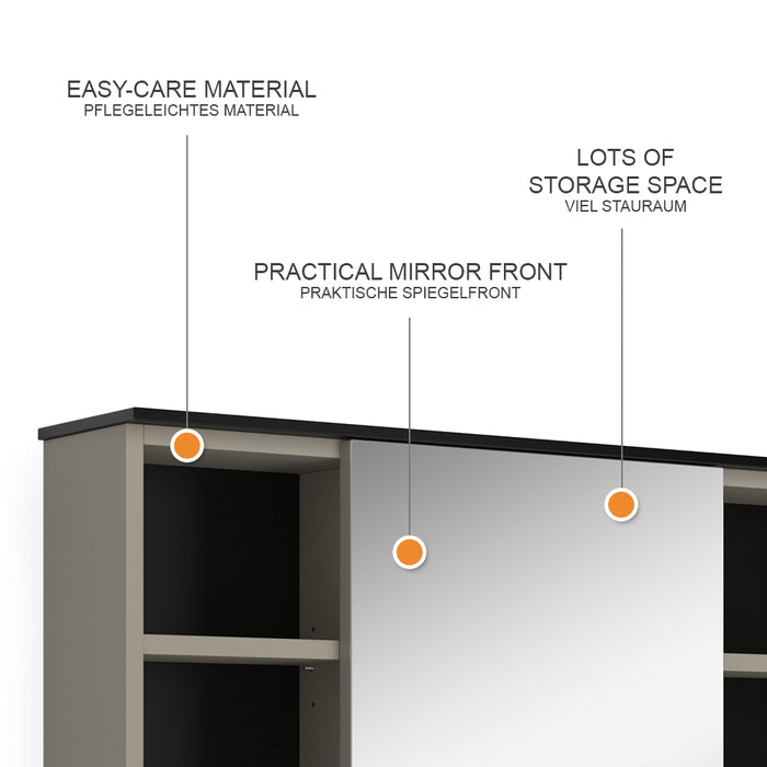 Vicco Specchio contenitore bagno Grigio 80 x 60 cm con specchio