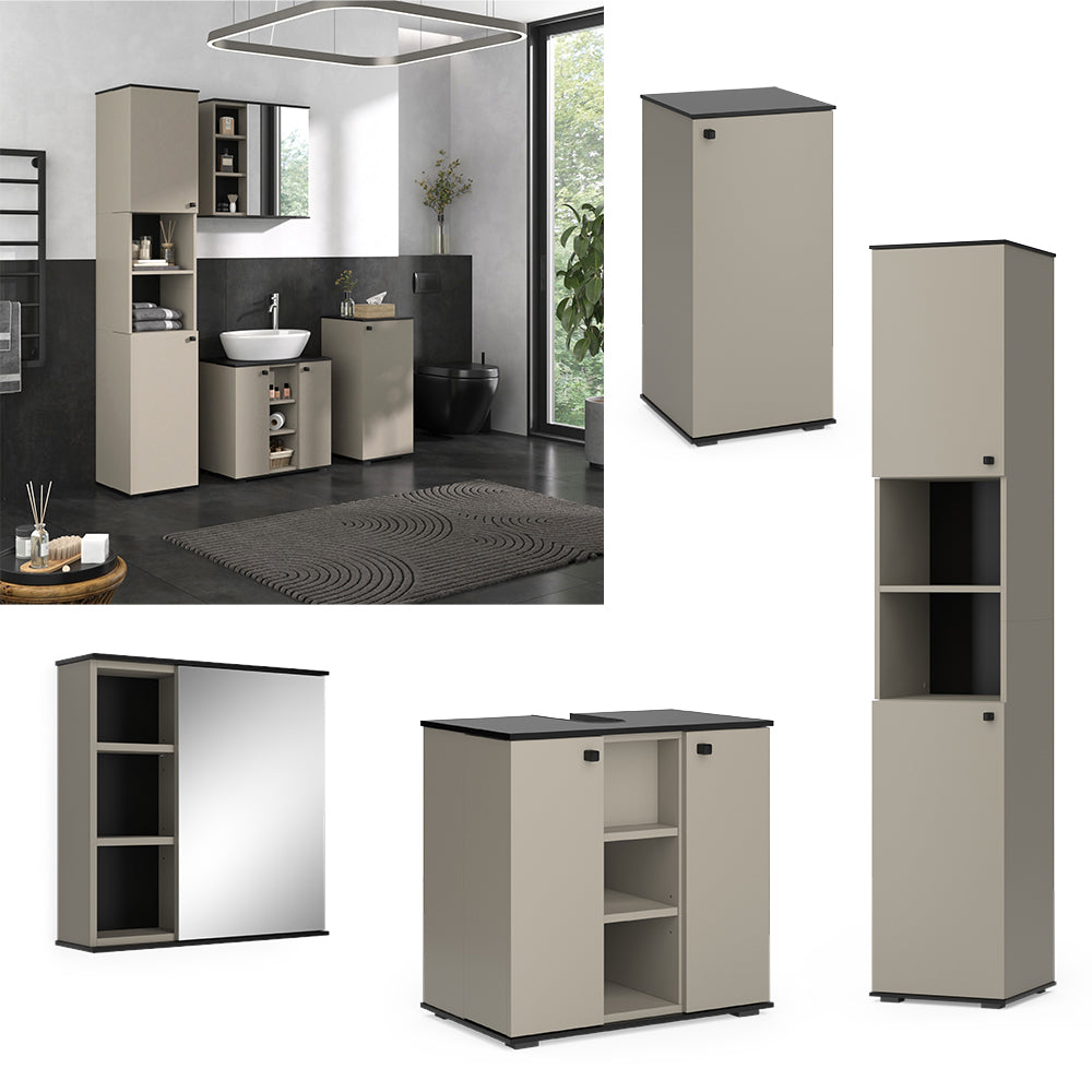 Vicco Set di mobili da bagno Grigio 4 pezzi, con unità alta e unità midi
