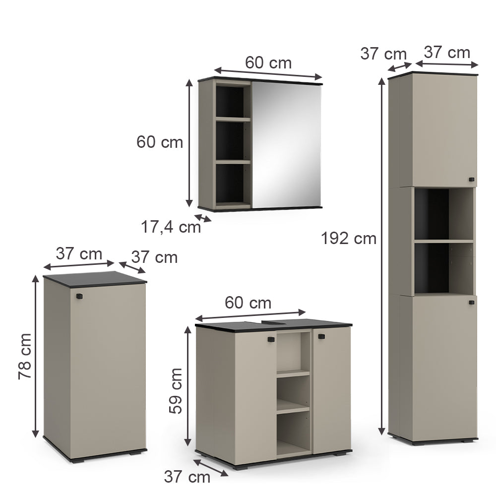 Vicco Set di mobili da bagno Grigio 4 pezzi, con unità alta e unità midi