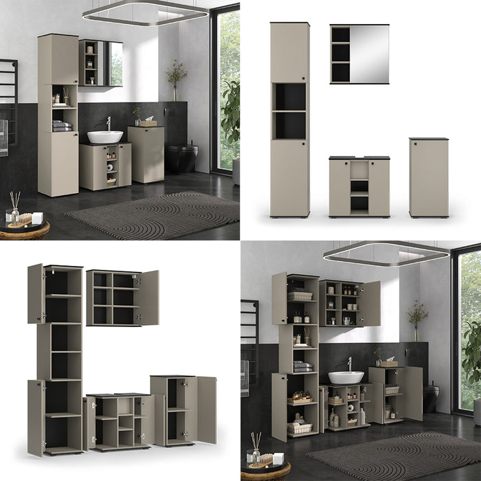 Vicco Set di mobili da bagno Grigio 4 pezzi, con unità alta e unità midi