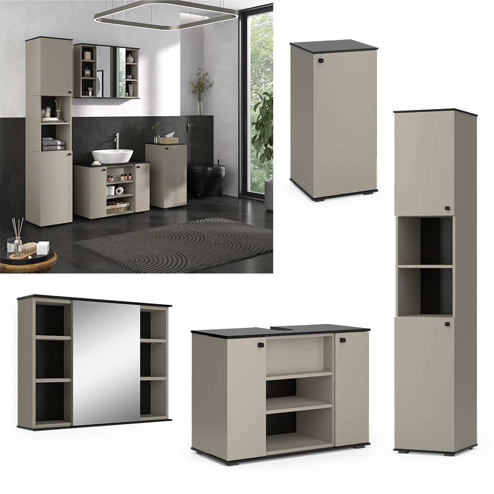 Vicco Set di mobili da bagno Grigio 4 pezzi, con unità alta e unità midi