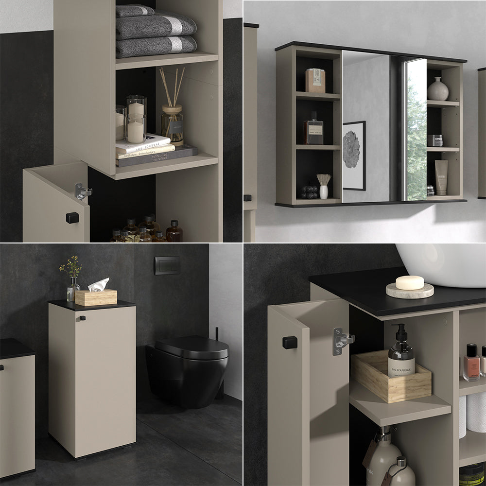 Vicco Set di mobili da bagno Grigio 4 pezzi, con unità alta e unità midi