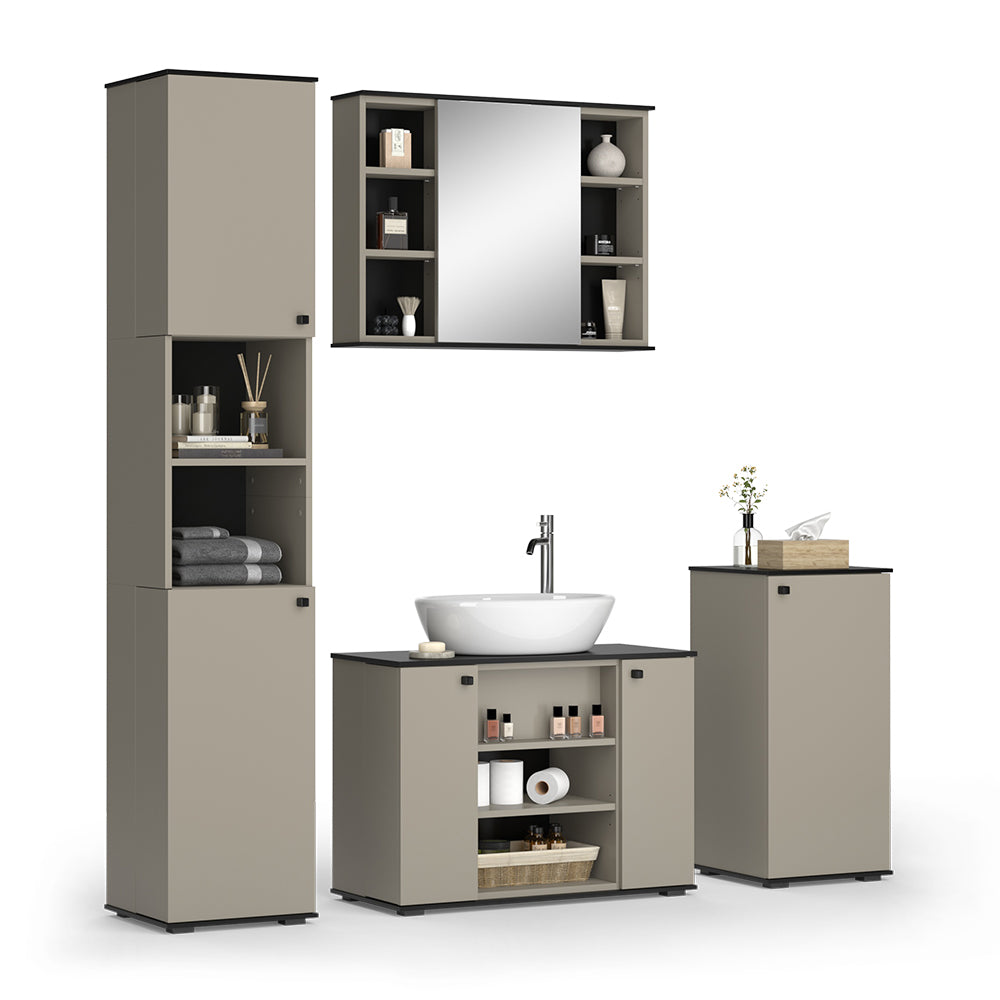Vicco Set di mobili da bagno Grigio 4 pezzi, con unità alta e unità midi
