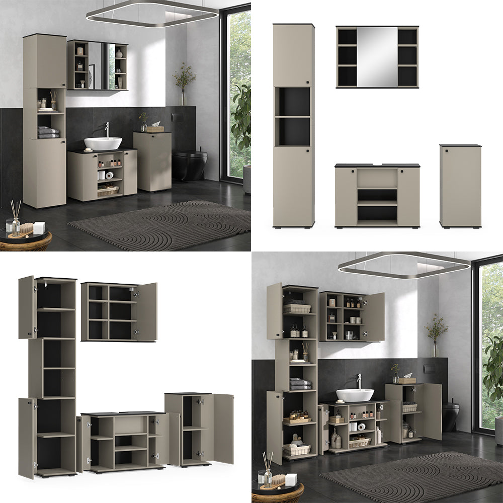 Vicco Set di mobili da bagno Grigio 4 pezzi, con unità alta e unità midi