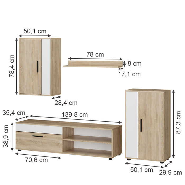Vicco Parete attrezzata Sonoma/Bianco Set, 4 parti
