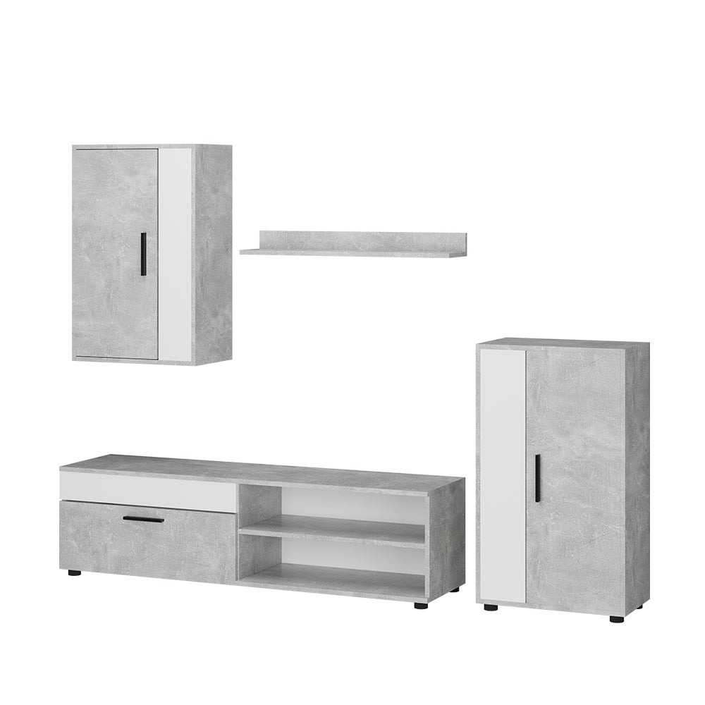 Vicco Parete attrezzata Cemento/Bianco set, 4 parti