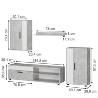 Vicco Parete attrezzata Cemento/Bianco set, 4 parti