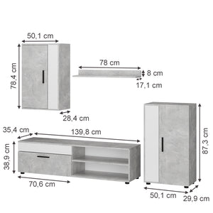 Vicco Parete attrezzata Cemento/Bianco set, 4 parti