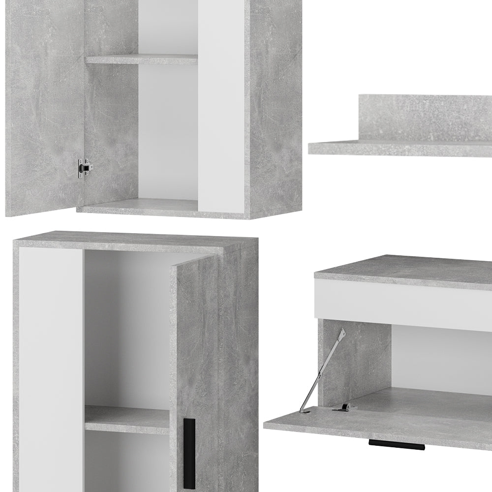 Vicco Parete attrezzata Cemento/Bianco set, 4 parti