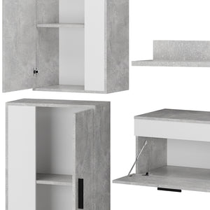 Vicco Parete attrezzata Cemento/Bianco set, 4 parti