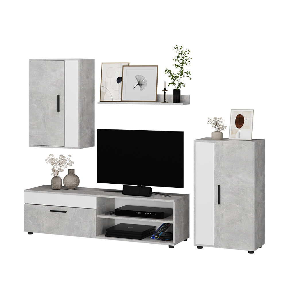 Vicco Parete attrezzata Cemento/Bianco set, 4 parti