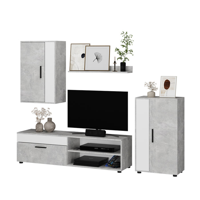 Vicco Parete attrezzata Cemento/Bianco set, 4 parti