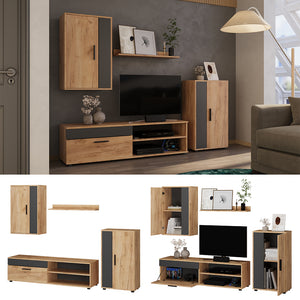 Vicco Parete attrezzata Quercia dorata/antracite set, 4 parti