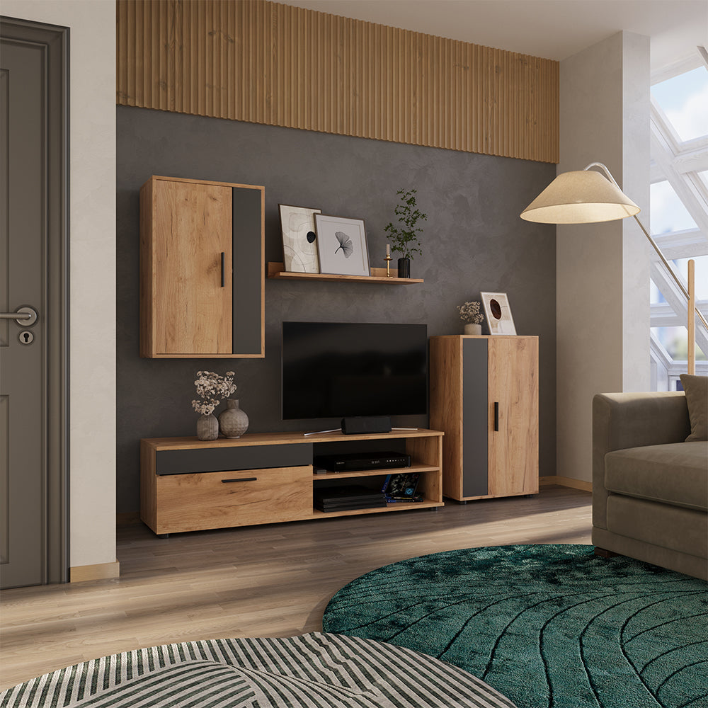 Vicco Parete attrezzata Quercia dorata/antracite set, 4 parti