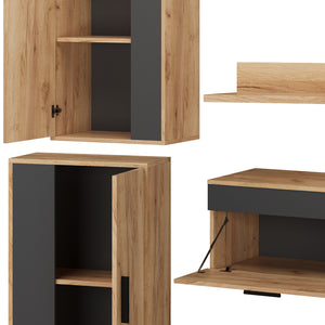 Vicco Parete attrezzata Quercia dorata/antracite set, 4 parti