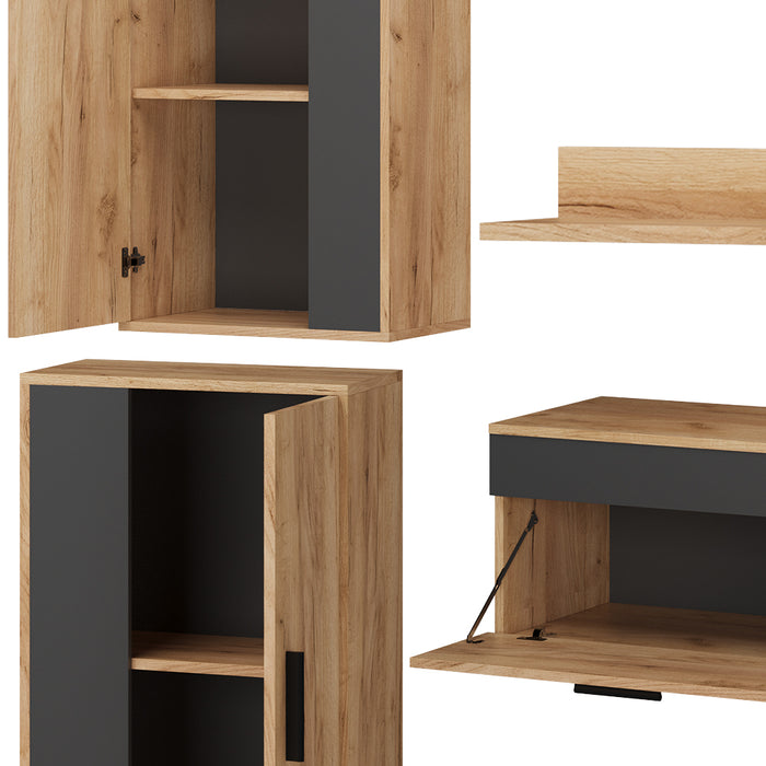 Vicco Parete attrezzata Quercia dorata/antracite set, 4 parti