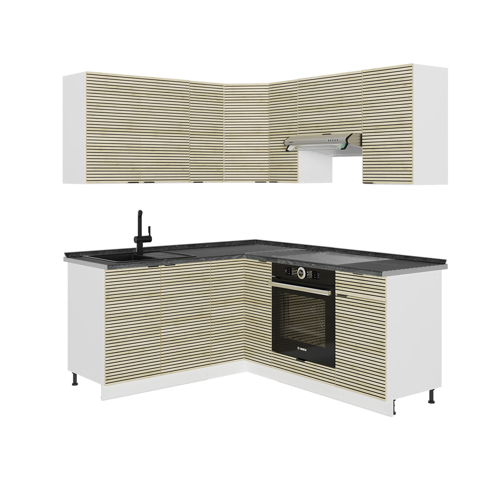 Vicco Cucina angolare completa Pannello di quercia/bianco 160 x 190 cm , PL Antracite
