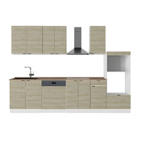 Vicco Cucina componibile Pannello di quercia/bianco 300 cm con armadio alto, PL Rovere