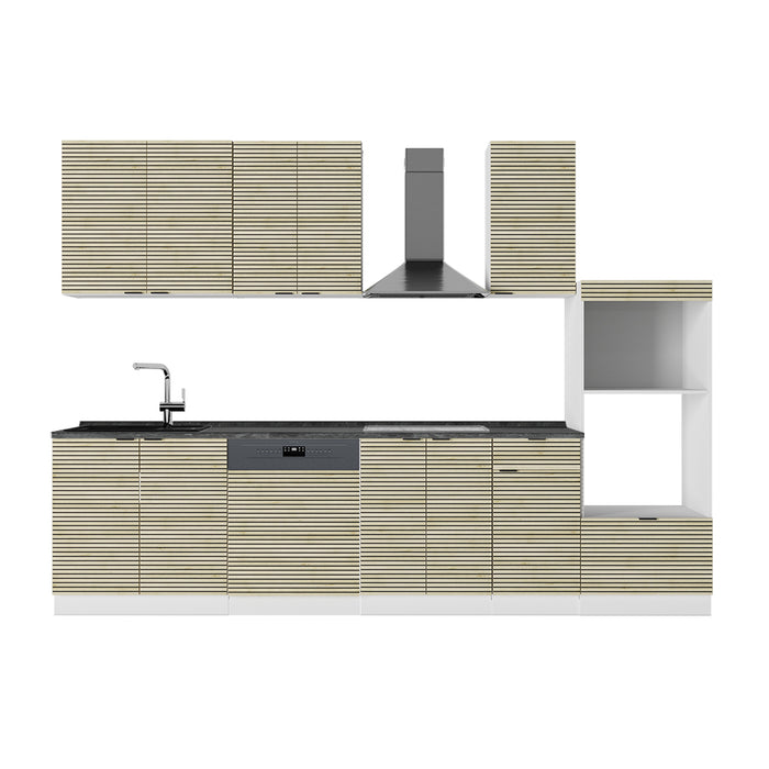 Vicco Cucina componibile Pannello di quercia/bianco 300 cm con armadio alto, PL Antracite