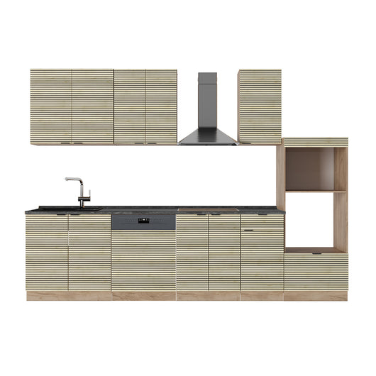 Vicco Cucina componibile Pannello in rovere/rovere goldkraft 300 cm con armadio alto, PL Antracite