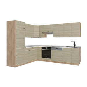 Vicco Cucina angolare completa Pannello in rovere/rovere goldkraft 227 x 60 cm senza piano di lavoro