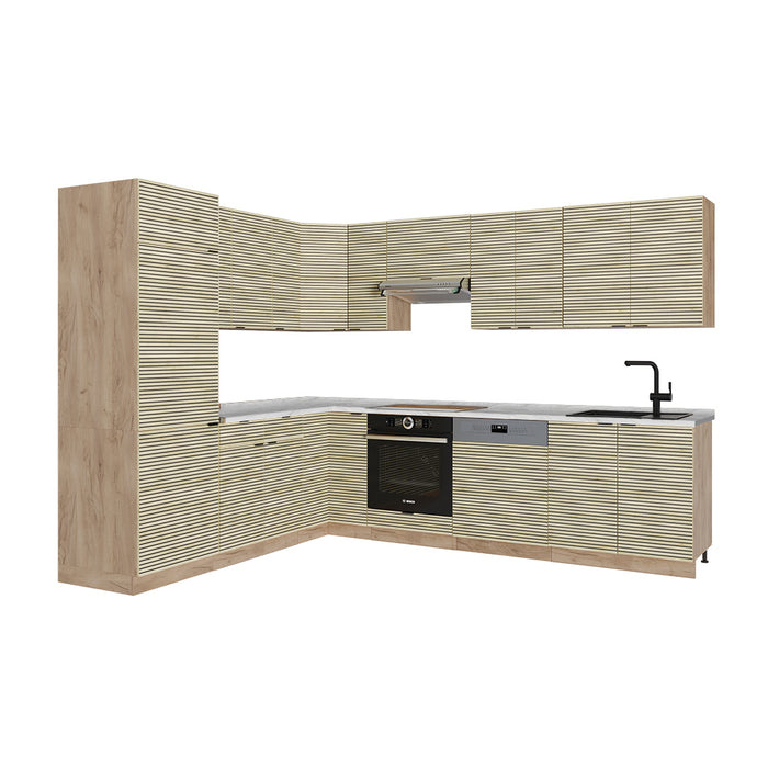 Vicco Cucina angolare completa Pannello in rovere/rovere goldkraft 227 x 60 cm senza piano di lavoro