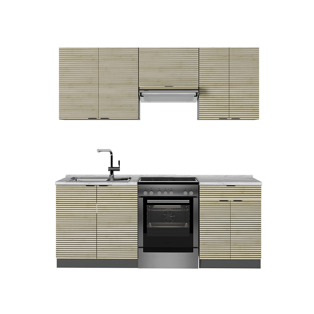 Vicco Cucina componibile Pannello in rovere/antracite 200 cm , PL Marmo