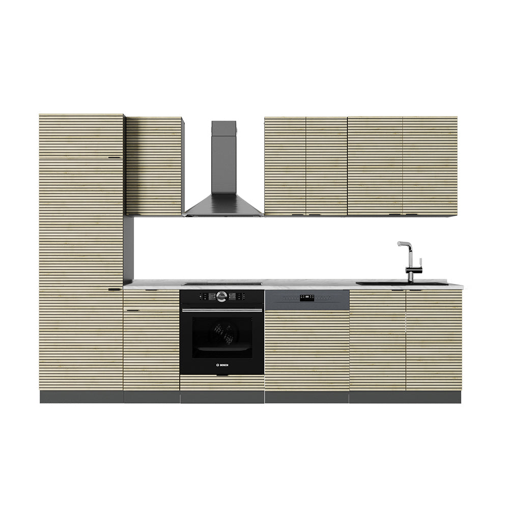 Vicco Cucina componibile Pannello in rovere/antracite 300 cm senza piano di lavoro