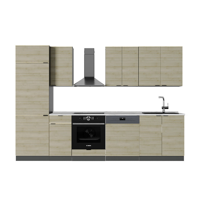 Vicco Cucina componibile Pannello in rovere/antracite 300 cm senza piano di lavoro