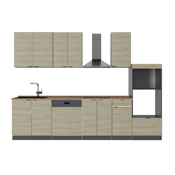 Vicco Cucina componibile Pannello in rovere/antracite 300 cm con armadio alto, PL Rovere