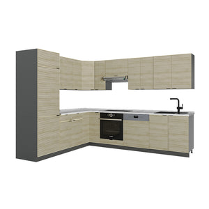 Vicco Cucina angolare completa Pannello in rovere/antracite 227 x 58.1 cm senza piano di lavoro