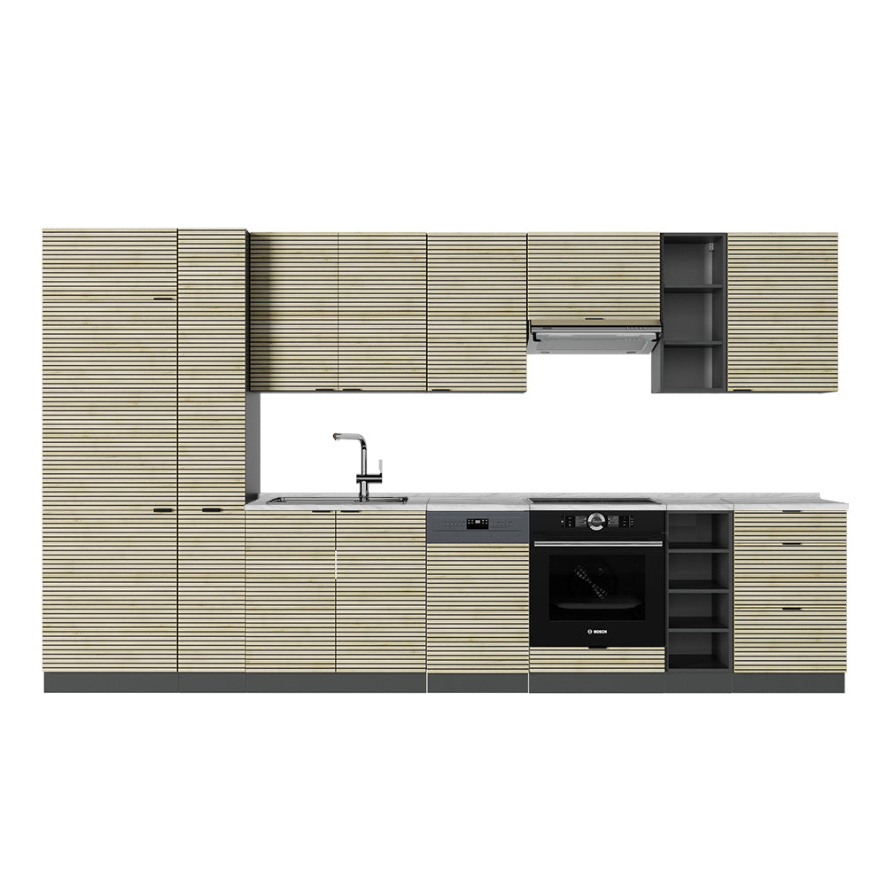 Vicco Cucina componibile Pannello in rovere/antracite 355 cm , PL Marmo
