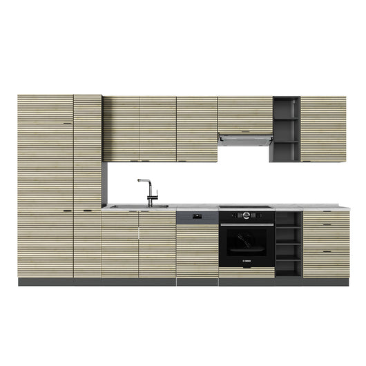 Vicco Cucina componibile Pannello in rovere/antracite 355 cm , PL Marmo