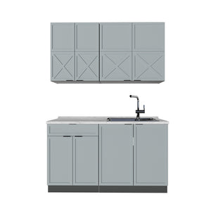Vicco Cucina completa Azzurro-grigio/antracite 140 cm , PL Marmo